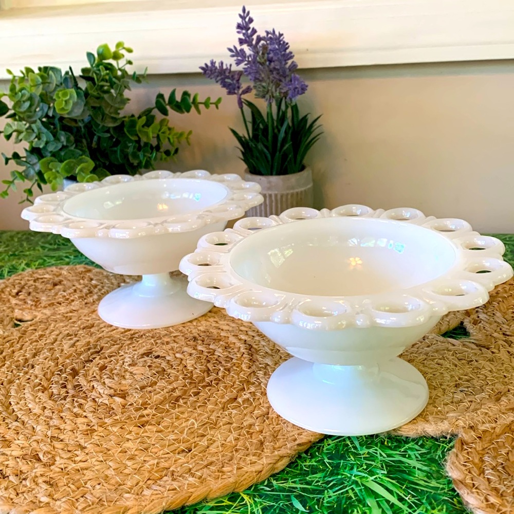 Vintage Glimma Glimåkra white Opal milk glass bowl dish (set of 2), EUC